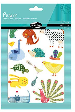 Maildor AE031O Packung Stickers Baby mit 6 Bögen in Format DIN A5, 14,8 x 21cm, ideal für Kinder ab 2 Jahren, 1 Pack, Haustiere