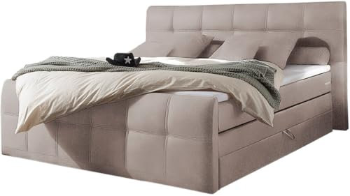 DELIFE Bett Sebastiano Flachgewebe Beige 180x200 cm Bettkasten Boxspringbett