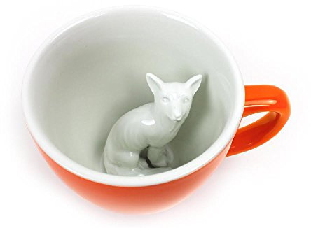Ceature Cups Fuchs-Keramiktasse (325 Milliliter, Orange) | Auf der Innenseite versteckte Tiermotive | Weihnachts- und Geburtstagsgeschenk für Kaffee- und Teeliebhaber