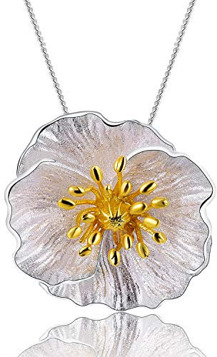 Springlight ✦ Geschenke für Frauen S925 Sterling Silber Anhänger Kette Damen Blühende Mohn Blume Anhänger Natürlicher Handgemachter Schmuck Geburtstagsgeschenk für Frauen.