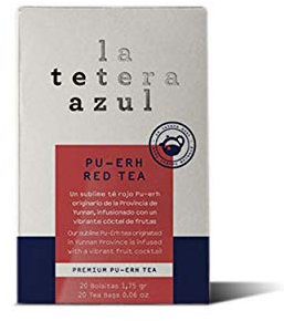 LA TETERA AZUL Té Rojo Pu Erh Infusionado Con Frutas. Té Embellece. 20 Bolsitas De 1,75 Gramos.