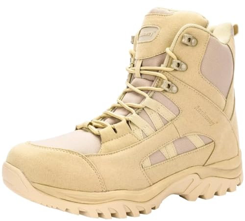 Ansbowey Stiefel Herren Wanderschuhe Damen Army Combat Boots mit YKK-Zipper Verschleißfest Rutschfeste Outdoor Trekkingschuhe Militär & Einsatzstiefel Sand 46EU