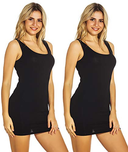 Mcilia Women's Scoop Neck Ultrathin Longline Tank Top 2-Pack