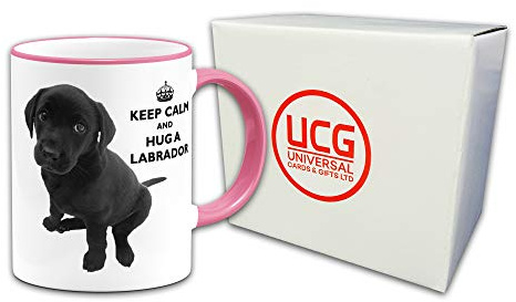 Keep Calm and Hug A Labrador (Black) Novelty Gift Mug - Pink Handle & Rim