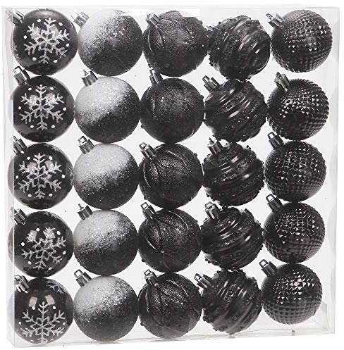 Sea Team 25-Pack Christmas Ball Ornaments with Strings, 60mm/2.36-Inch Medium Size Baubles, Shatterproof Plastic Christmas Bulbs, Hanging Decorations for Xmas Tree, Holiday, Wedding, Party, Black