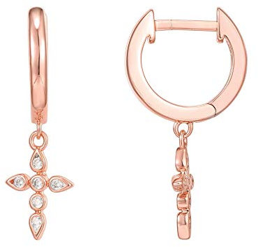 PAVOI 14K Gold Plated Huggie Earrings for Women - S925 Sterling Silver Post Drop/Dangle Gold Earrings for Women | Dainty Cross Earrings