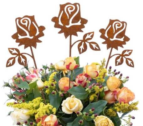 Lilienburg 3er Set Rose Roststecker Blume Rostrose Liebe Gartenstecker Rostblume Gartenfigur Rost Metall (Rosen)