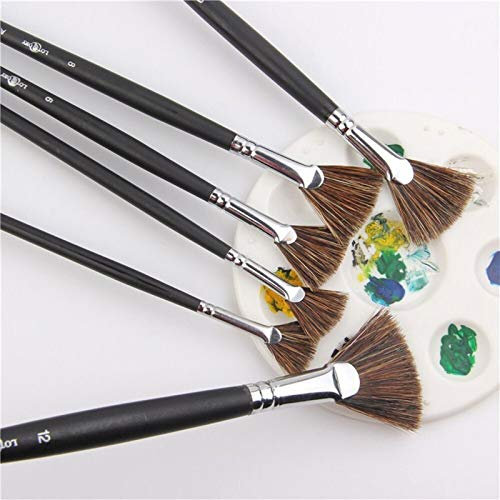YIWOYI Acrylic Paint Brushes Set?Paint Brushes Set 6 Pieces Artist Fan Brush Hog Bristle Hair Paintbrush for Acrylic Watercolor Oil Painting