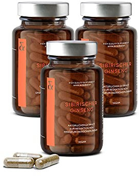 3x Sibirischer Ginseng – 900 mg Taigawurzel pro Tag – Eleutherococcus senticosus – 60 vegane Kapseln – Made in Germany