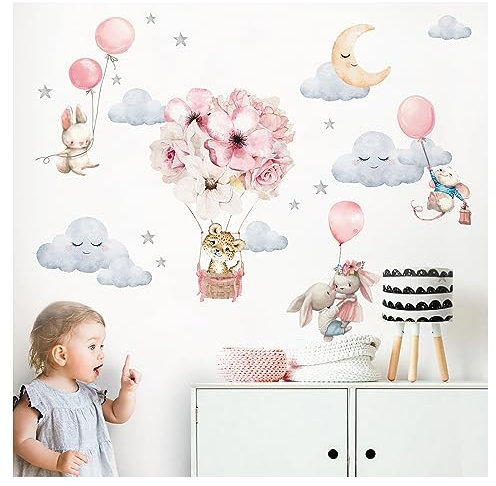 Little Deco Wandtattoo Wandsticker Kinderzimmer Mädchen Baby Löwe Safari Wandaufkleber Hase Tiere Spielzimmer Wanddeko Ballon Babyzimmer Wandbild Kinder DL696-2