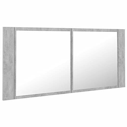 Tidyard Armoire de Salle de Bain à Miroir à LED,Meuble Miroir Salle de Bain,armoires murales Meuble Salle de Bain Miroir Mural Armoire de Toilettes avec lavabo Gris béton 100x12x45cm