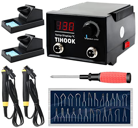 TIHOOK Pyrography Machine, 60W, 0-700℃, Brennpeter für Holz, Temperatur Einstellbare Brandmalerei, Lötkolben Holz Set mit 24 Brandmalerei Drahtspitzen