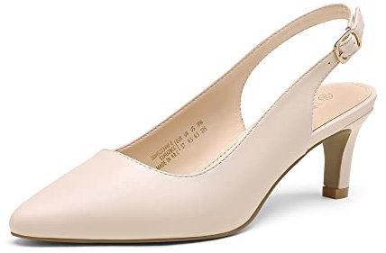 DREAM PAIRS Womens Slingback Sandals Pumps Pointed Toe Dress Party Court Shoes Ladies Kitten Heel Wedding Shoes SDHS2234W-E,Size 5,Ivory/Pu,SDHS2234W-E