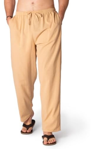 PANASIAM leichte Baumwollhose Damen & Herren - Sommerhose 100% Baumwolle | Unisex Stoffhose, Freizeithose mit Gummibund & Tunnelzug, 2 Taschen, Relaxhose auch Loungehose oder Strandhose, Gr. S-XXL
