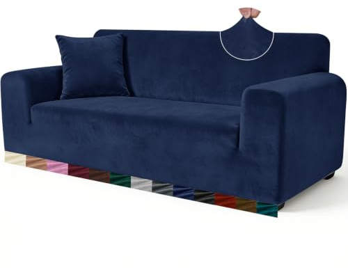 Yeahmart Thick Velvet Sofa Cover, 1 Seater Armchair Slipcover, Blue