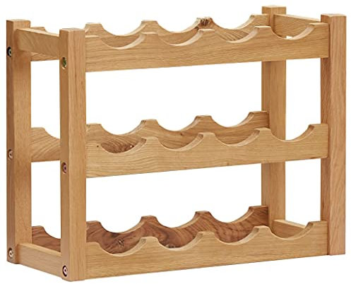 INLIFE Weinregal für 12 Flaschen 47 x 21 x 36 cm Eiche Massivholz