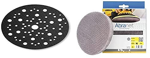 MIRKA Schutzauflage Ø 150mm 67-Loch, 5 Stück, zum Schützen von Schleiftellern mit Klettbelag & Mirka Abranet Netz-Schleifscheiben (Ø 150 mm), Profi-Schleifgitter mit P80 Körnung und Klett, 10er Pack