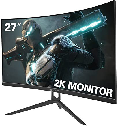 CRUA 27-Inch Gaming Monitor, Curved, QHD/2K, 2560 x 1440p, 144 Hz 1800 R, 99% sRGB Colour Gamut, 2 ms GTG, FreeSync, 3-Sided, Frame-Less Design, Low Blue Light, VESA Mount-Compatible, HDMI, DP, Black