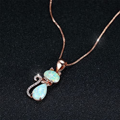 HPIP Charme Femme Cristal Chat Pendentif Collier Rose Et Or Couleur Argent Chaîne Colliers Vintage Opale Animal Colliers De Mariage pour Les Femmes
