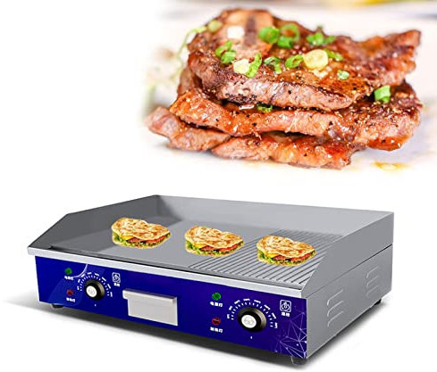 Plancha Eléctrica Plancha de Hierro Fundido, 220-240V 4400W 726x400mm Control Termostático de 50 a 300 °C, para Panqueques, Tocino Crujiente, Desayunos Ricos, Platos Fritos,732