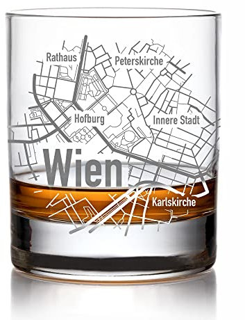 AMAVEL Whiskyglas mit Gravur der Wien Stadtkarte, Whisky Glas, Wien Geschenk, Whisky Zubehör, Tumbler Glas mit Gravur, Wien Souvenir, Whiskey Gläser, Geschenke für Männer, Whiskey Glas