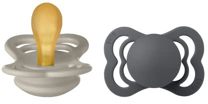 BIBS Supreme Schnuller 2er-Pack, BPA-frei, Symmetrischer Nippel. Naturkautschuk/Latex, Hergestellt in Dänemark. 0-6 Monate (2er Pack), Sand/Iron