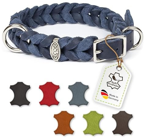 CopcoPet Hundehalsband aus Fettleder 25–29 cm x 15mm Marineblau – Geflochtenes Lederhalsband – Messing mit Dornschließe – Robust & verstellbar – Für kleine Hunde, ideal für Alltag & Training