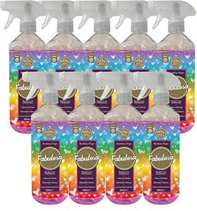 Fabulosa Antibacterial Disinfectant Spray, All Purpose Multi Surface Cleaner, 500ml, 9 pack, Rainbow Drops