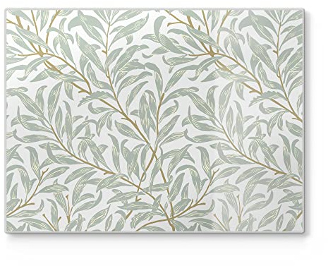 DEQORI Schneidebrett aus Glas | groß 40x30 cm | Motiv Dekorative Weidenzweige | Design Schneideplatte für Küche | Frühstücksbrett antibakteriell & rutschfest | Glasplatte & Servierplatte