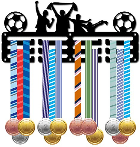 CREATCABIN Fußball-Medaillenhalter Präsentationsständer Sport-Metallaufhängung Auszeichnungen Eisen Kleine Halterung Dekor Auszeichnungen Für Wand Zuhause Abzeichen Rennen Fußball Schwimmen 29x13cm