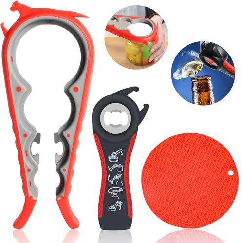 Glasöffner Greifer - 4 Packungen Gummi-Glasöffner für schwache Hände 5-in-1 Glas-Flaschenöffner für Senioren mit Arthritis