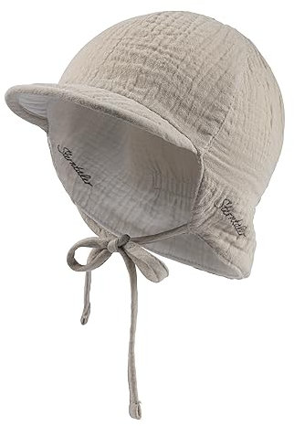 Sterntaler Schirmmütze Nacken Wende - Jungen Mütze zum Wenden mit kleinem Nackenschutz - UV-Schutz 50 Sonnenhut zum Binden - Baby und Kinder Kopfbedeckung aus Musselin (Bio) - beige Größe 49