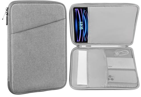 MoKo 12.9 Inch Tablet Sleeve Bag, Compatible with 13 Inch New iPad Pro M4 & Air M2 2024, iPad Pro 12.9 inch M2&M1, Galaxy Tab S8+/S9+ 12.4, Waterproof Bag Carrying Case with Pocket, Light Gray