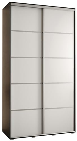 MEBLE KRYSPOL Davos 4 140 Schrank mit Zwei Schiebetüren für Schlafzimmer - Moderner Kleiderschrank mit Kleiderstange und Regalen - 235,2x140x60 cm - Schwarz Weiß Silber