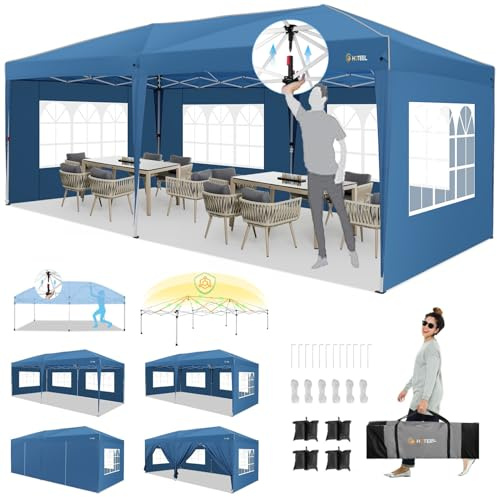 HOTEEL Pavillon 3x6 mit Seitenwnden, Faltpavillon 3x6 Wasserdicht Stabil Winterfest mit Tasche mit Rollen,4 Sandsäcke, Einfach Einzurichten Faltzelt für Outdoor-Party,Garten,Hochzeit,Event,Blau