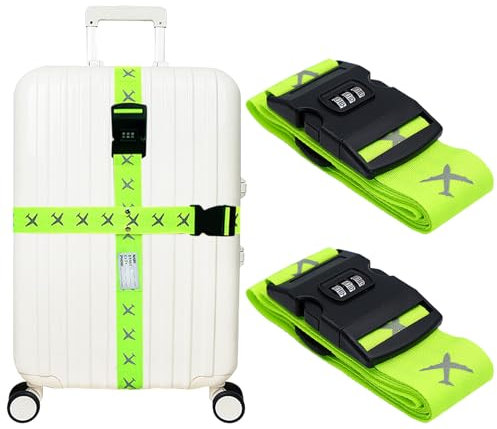 2Pcs Luggage Straps with Combination Lock, 200cm Adjustable Travel Suitcase Belts Travel Packing Accessories Suitcase Straps for Flight Trip, Easy to Recognize (Yellow)