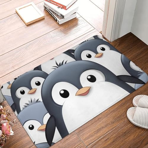 Fußmatte mit niedlichem Pinguin-Motiv, waschbar, rutschfest, für den Eingangsbereich, Innenbereich, 60 x 40 cm
