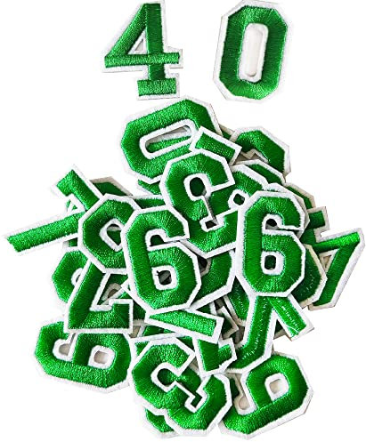 AXEN 40PCS Iron on Numbers Patches, Embroidered Number Patches from 0 to 9, Applique for Clothes, Dress, Hat, Jeans, DIY Accessories, Green