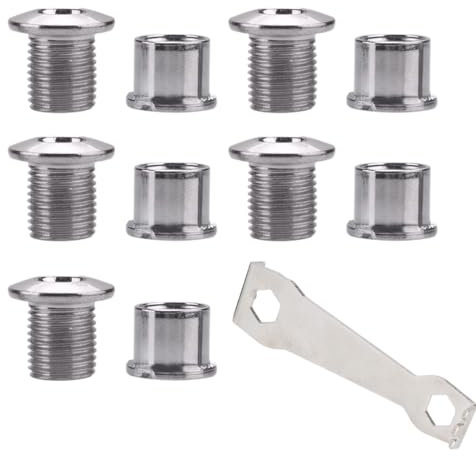 VYIBPDY Kit Monoplato MTB Tornillos Plato Aleación Aluminio Doble Platos Chainring Bolts Con Llave Fija Para Bicicleta de Montaña y Carretera, Plateado