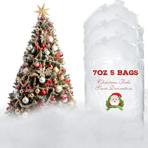 Tatuo Weihnachten Kunstschnee Künstliche Schnee Decke Faser Flauschig Schnee Gefälscht Indoor Schnee für Weihnachtsbaum Winter Mantel Dorf Deko, Einfache Weihnachtsdeko, 5,3 Unzen/Beutel