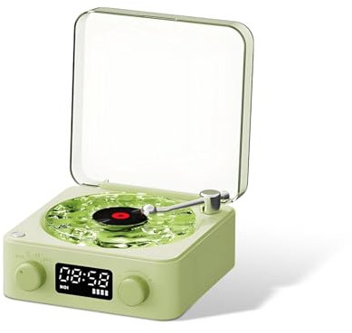 Altavoz Bluetooth Estilo Tocadiscos Vintage, Altavoz Bluetooth Retro Estilo Fonógrafo con Luz Nocturna y Visualización de la Hora Altavoz Inalámbrico Estéreo Pequeño Multifunción