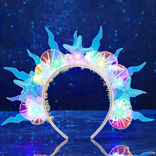 Handcess Serre-tête lumineux en forme d'étoile de mer avec LED bleue - Accessoire de cheveux pour femme