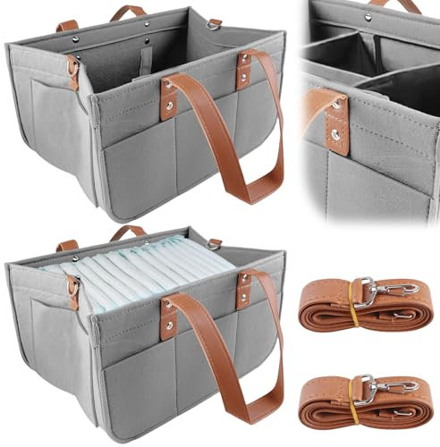 Asfrode 2 Stück Baby Wickeltasche mit Fächern, Outdoor Tragetasche Changing Bag Filz Einkaufstasche Organisationstasche Filz Handtasche für Picknick Einkäufe Aufbewahrung