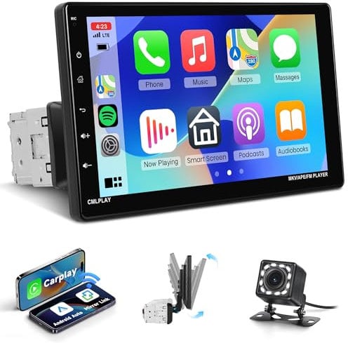 Rimoody Autoradio 1 Din Wireless Carplay Android Auto 9 Pollici IPS Schermo Staccabile Touchscreen Autoradio con Mirror Link FM/USB/EQ/AUX/TF Controllo del Volante Telecamera Posteriore 178 mm*50 mm