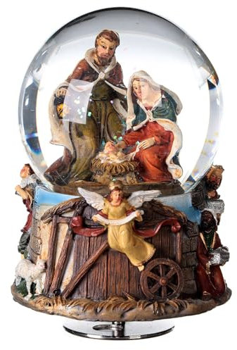 Schneekugel aus Glas mit Glitzer Krippe Hirte und Heilige Drei Könige, 10 cm