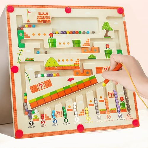 Montessori Spielzeug Magnetspiel Labyrinth ab 3 4 5 Jahre, Geschenk Mädchen Junge Kind Jahre Sortierspiel Holz Zahlen und Farben Lernspielzeug, Magnet Spielzeug Kinder Motorikspielzeug Sortierspiel