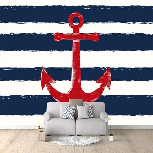 Fototapete Blaue Und Weiße Streifen 350x256 cm Vlies Tapete 3D Effekt Moderne Wandtapete Dekoration, für Wohnzimmer Schlafzimmer TV-Hintergrund Wanddeko Wallpaper