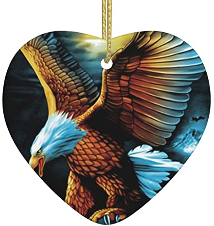 Xmas Tree Ornaments White Ceramic Hanging Accessories Flying Eagle With Forest Animal Christmas Tree Decorations Bauble Home Decor (Heart Shaped)