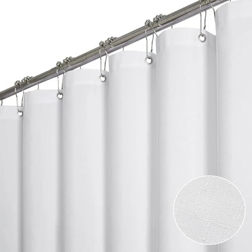 BTTN Rideau de douche 180x180 cm, Texture lin, Anti-moisissure et imperméable, 12 crochets inclus, Moderne et luxueux, Lavable et résistant, Polyester décoratif pour salle de bain, Blanc