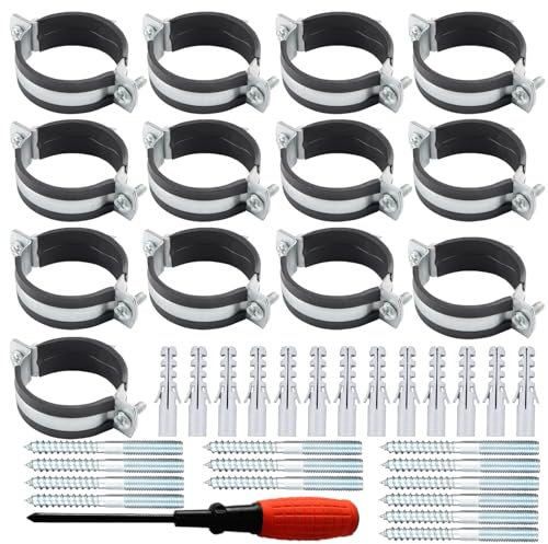 RtottiM 13 Pezzi Fascetta per Tubi Ø 50 mm Fascetta Supporto Uscita Scarico Ventilazione con Inserti in Gomma Zincato Morsetto per Tubi Fascetta per Tubo Dell'acqua Piovana